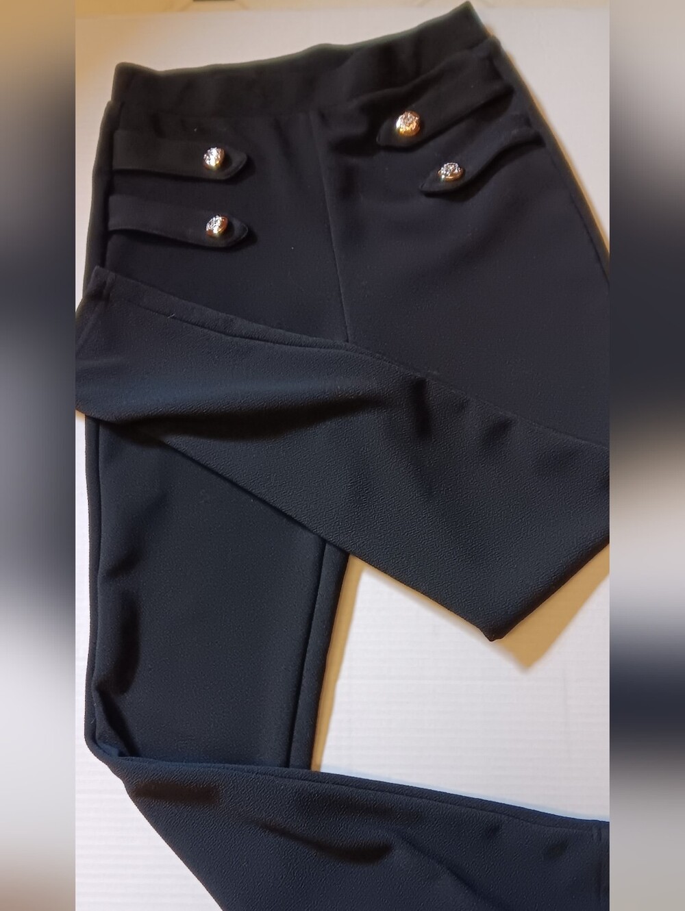 Women’s Black Skinny Ponte Pants with Decorative Buttons